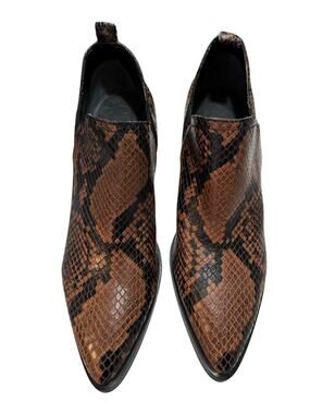 Marc Fisher Python Snake Print Leather Western Chelsea Ankle Booties Pointed Toe
